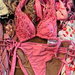 Pilyq Pink Bikini with Gold Accents